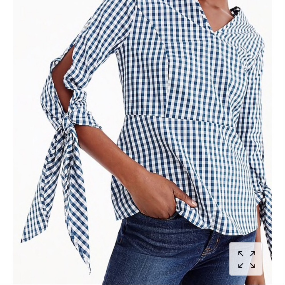 J Crew poplin tie sleeve top - Picture 2 of 6